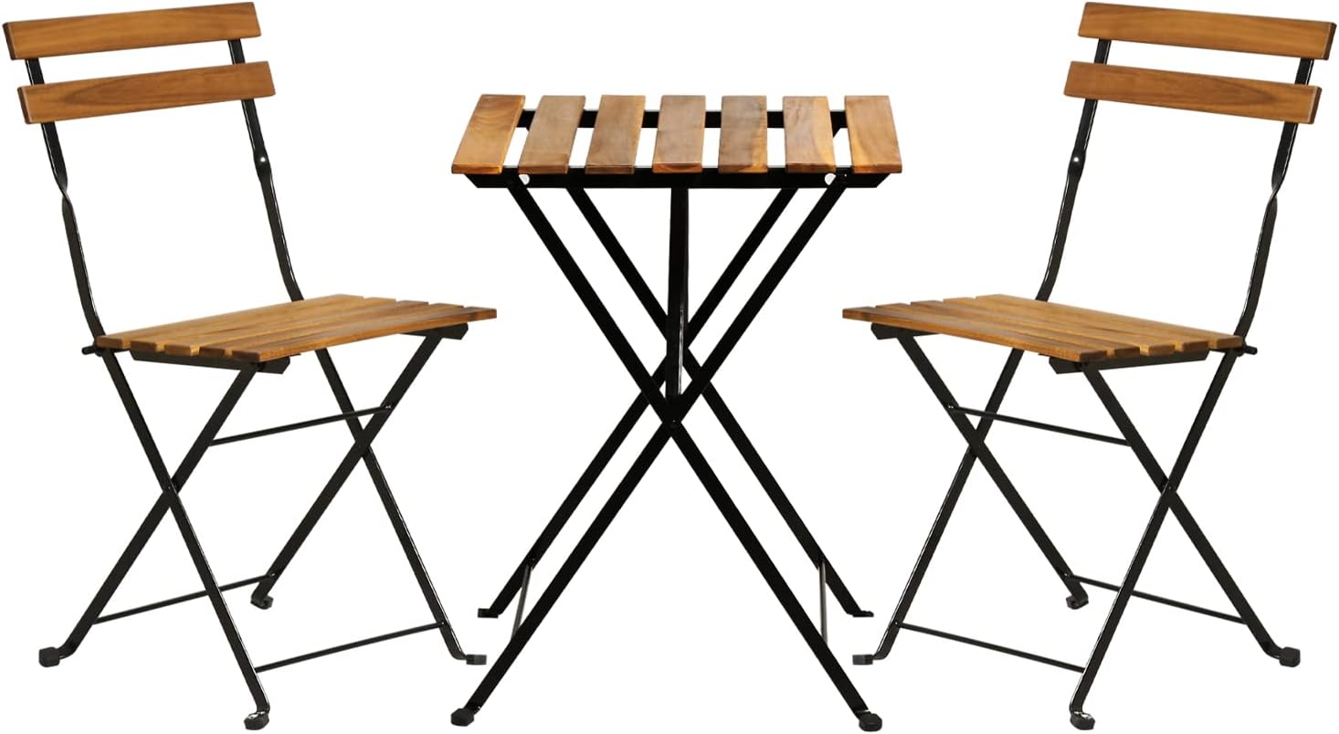 Outdoor Furniture Patio - Natural wood 3-piece folding patio bistro
