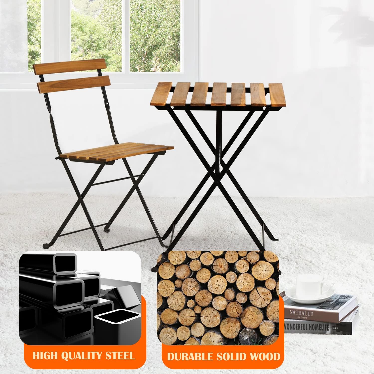 Natural wood 3-piece folding p - đánh giá và giá Outdoor Furniture Patio